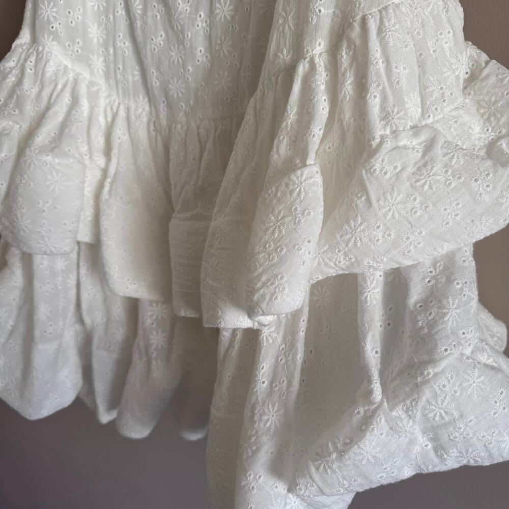 Selfie Leslie Bella Donna Strapless Frill Dress White Eyelet Mini Size Large New - Picture 6 of 8
